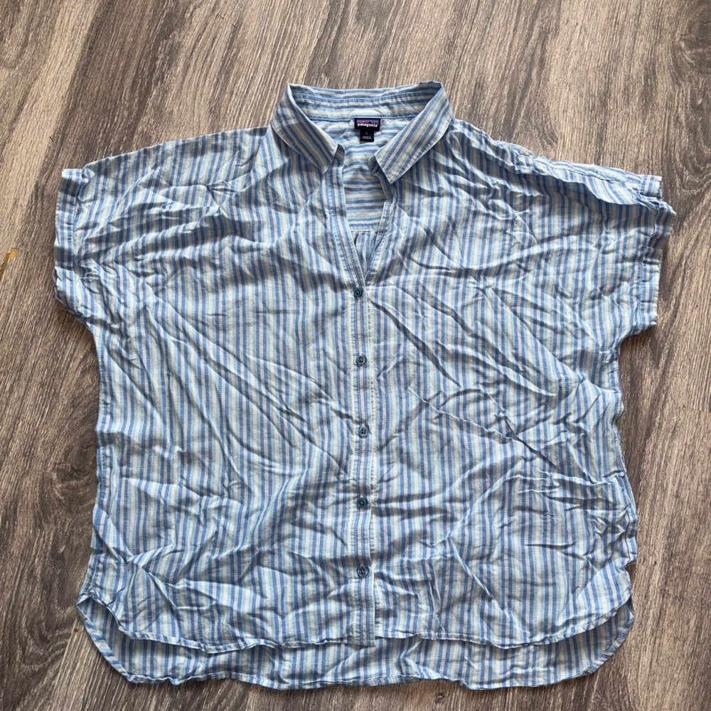 Patagonia Blue and White Striped Button Down Shirt